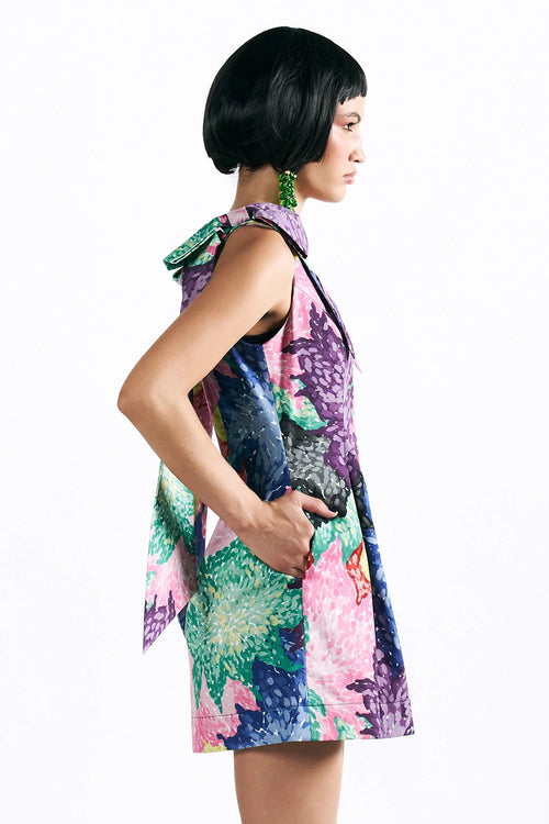 Mosaic Peonies Mini Dress