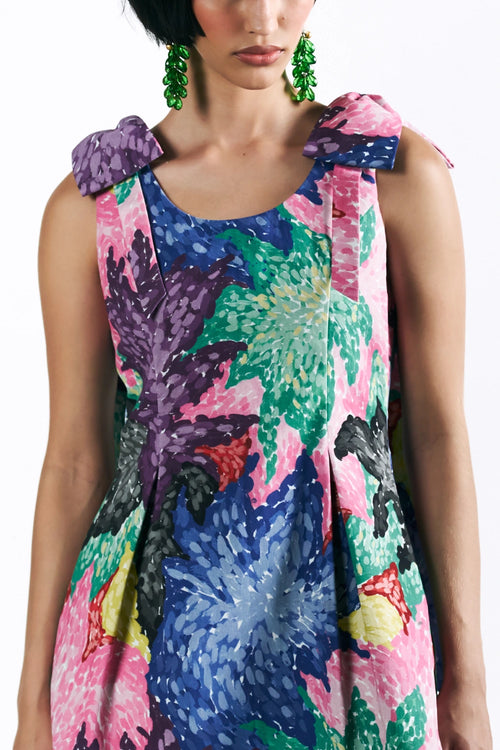 Mosaic Peonies Mini Dress