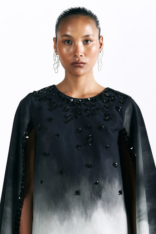 Midnight Wash Mini Cape Dress