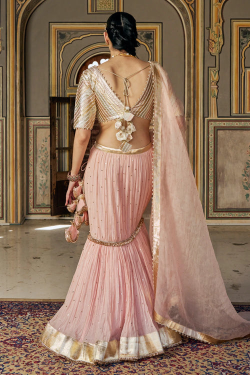 Vintage Blush Tri-Color Fish Cut Lehenga