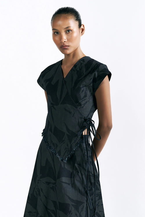 Etched Blossom Wrap Top