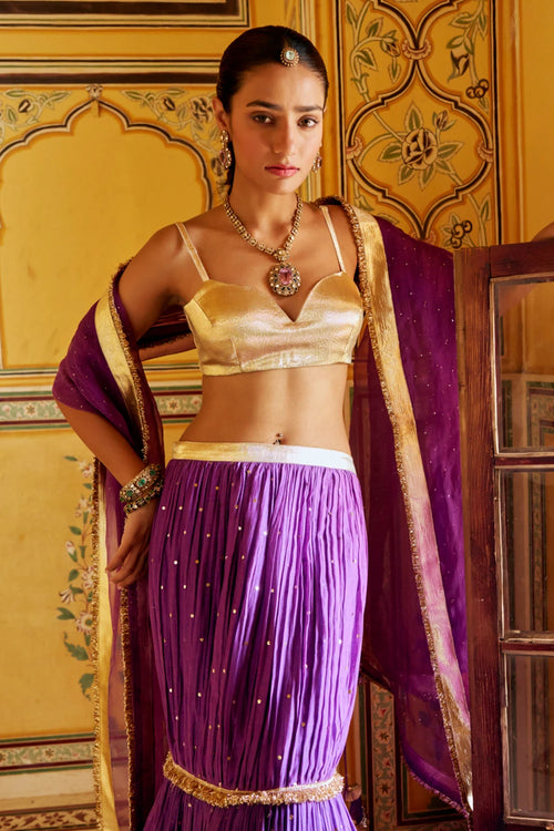 Imperial Purple Mukesh Fish Cut Lehenga