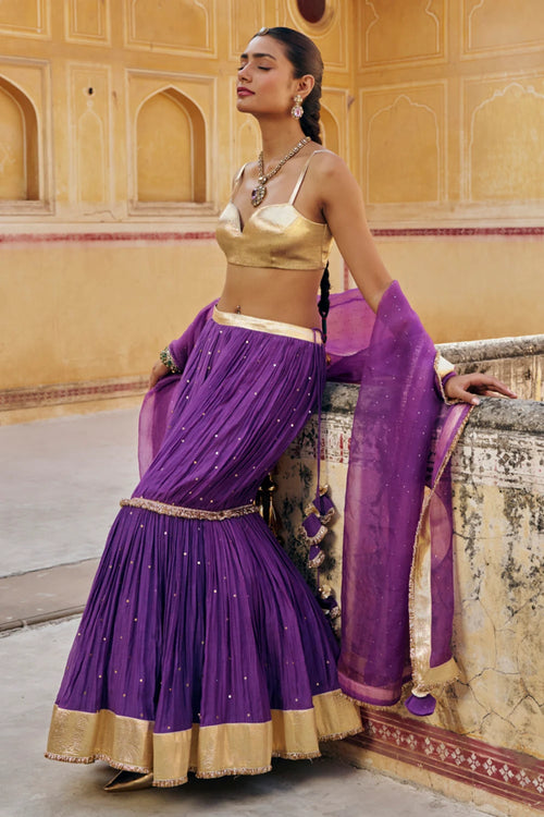 Imperial Purple Mukesh Fish Cut Lehenga
