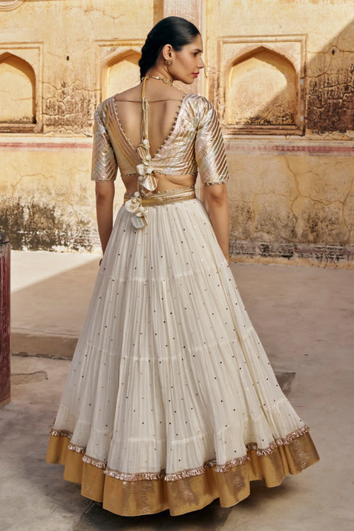 Ivory Tri-Color Mukesh Lehenga