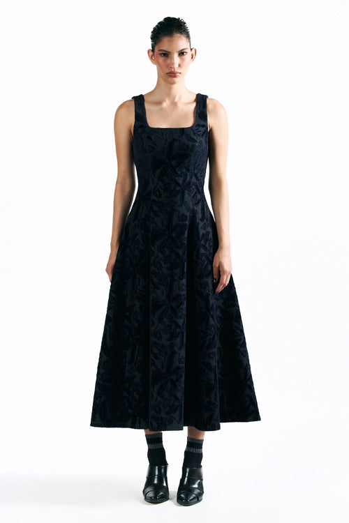 Velvet Blossom Midi Dress