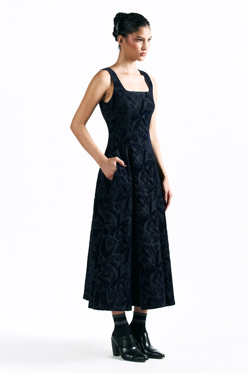 Velvet Blossom Midi Dress