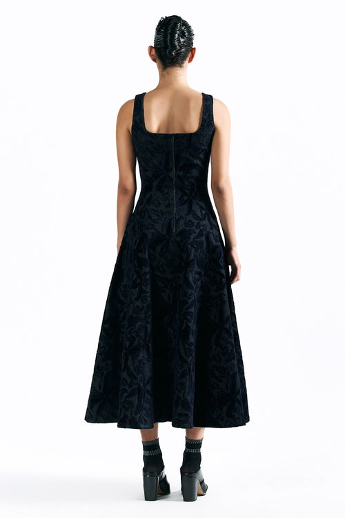 Velvet Blossom Midi Dress