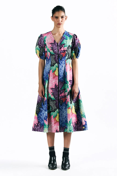 Mosaic Peonies Midi Dress