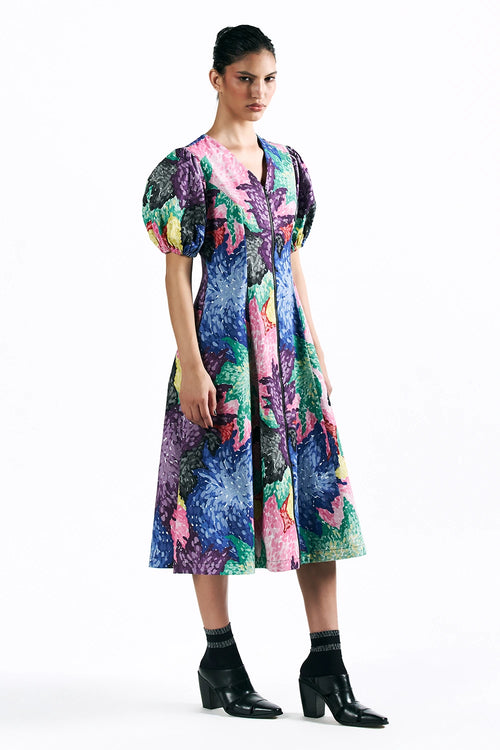 Mosaic Peonies Midi Dress