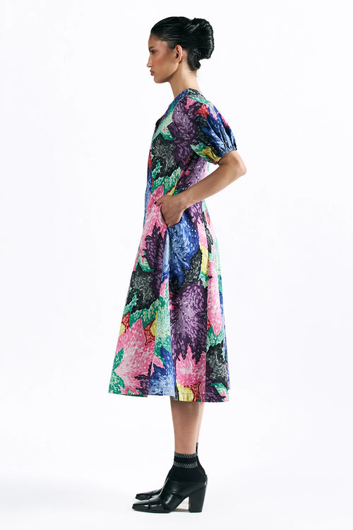 Mosaic Peonies Midi Dress