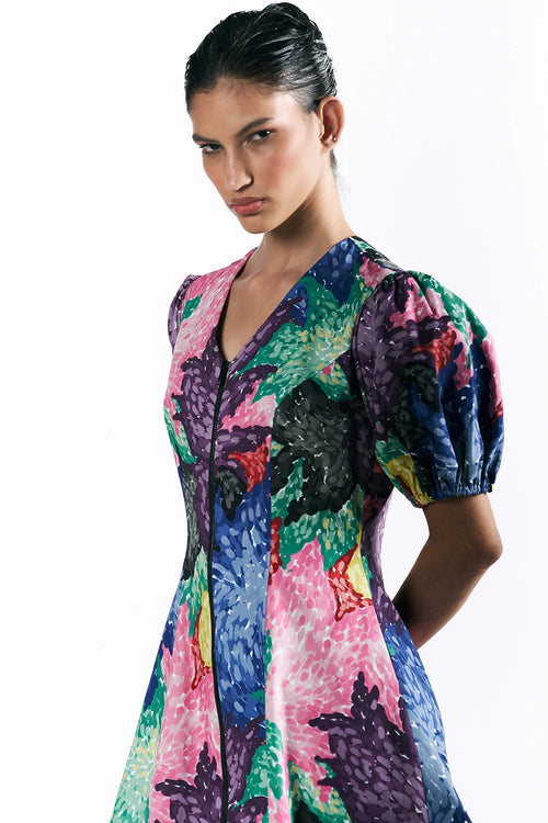 Mosaic Peonies Midi Dress
