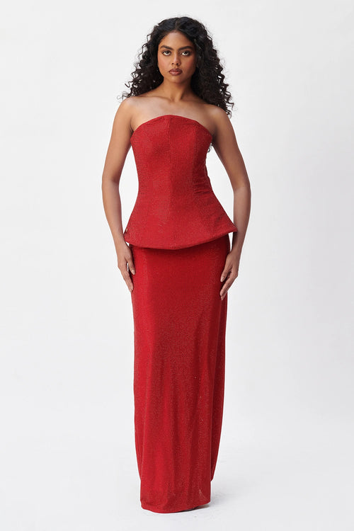 Red Murti Set With Skirt