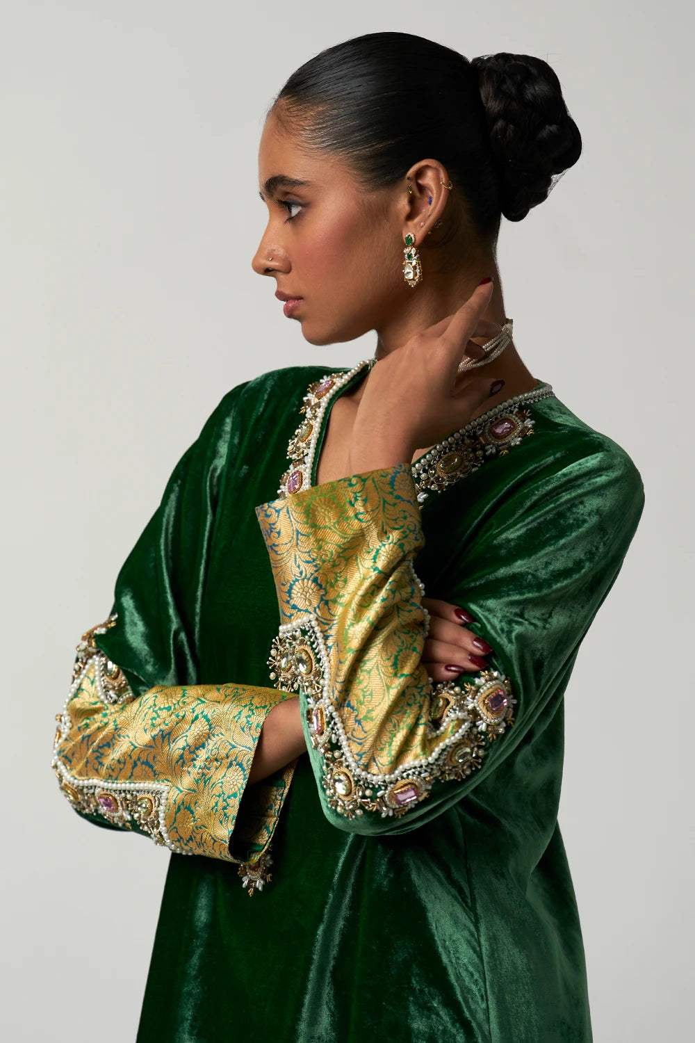 Panna Velvet Kurta Set