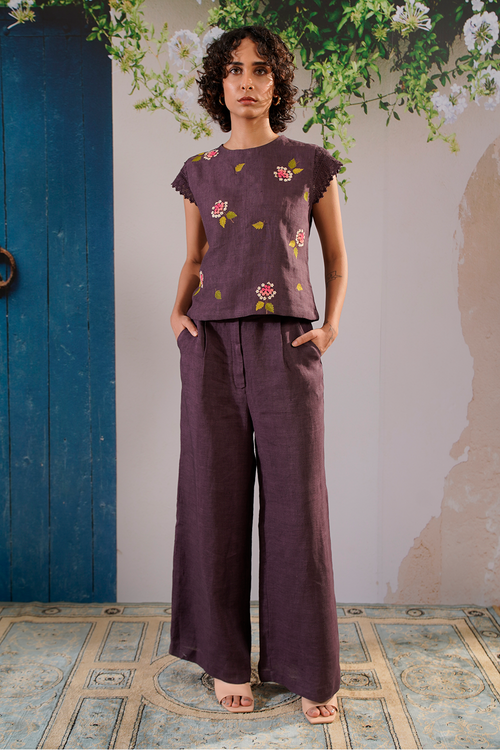 Lavender Dahlia Block Print Top and Flare Pant