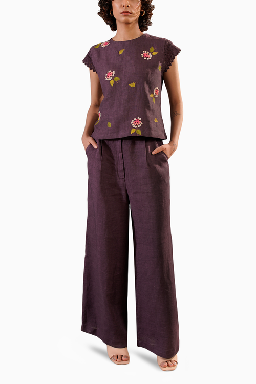 Lavender Dahlia Block Print Top and Flare Pant