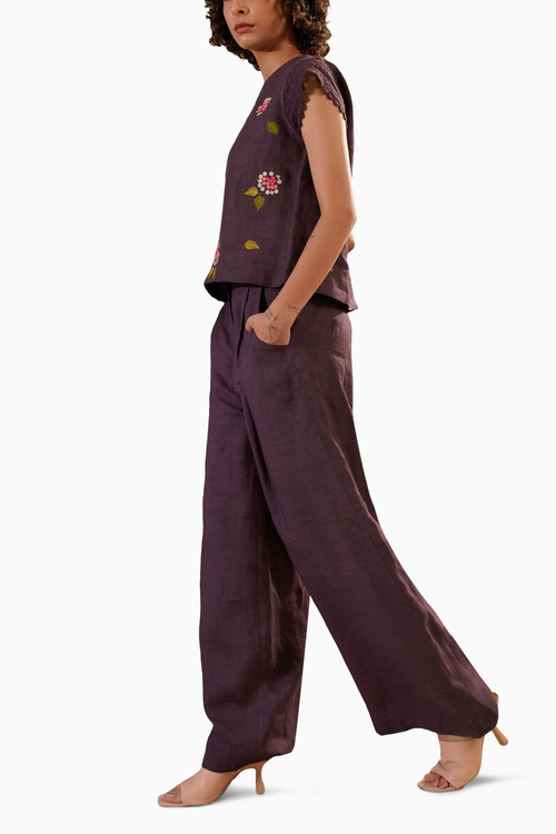 Lavender Dahlia Block Print Top and Flare Pant