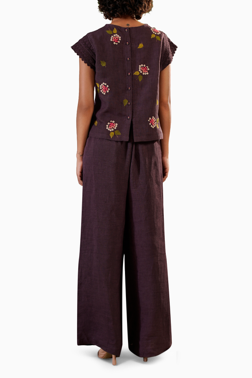 Lavender Dahlia Block Print Top and Flare Pant