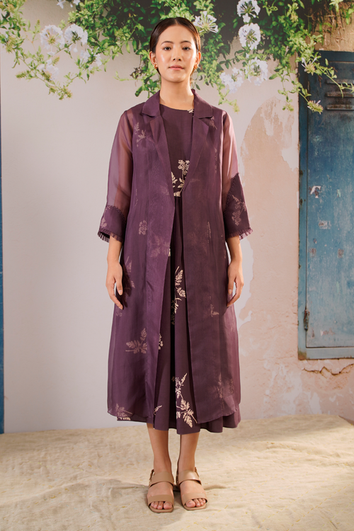 Lavender Discharge Print Printed Dress and Jacket