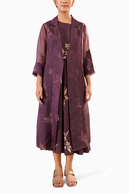 Lavender Discharge Print Printed Dress and Jacket