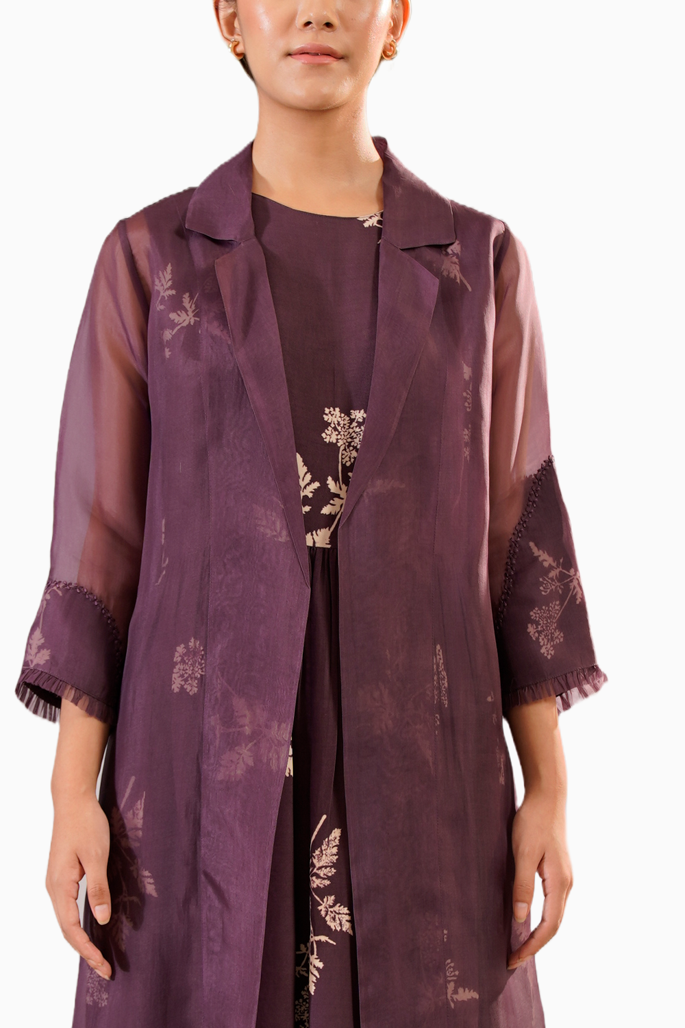 Lavender Discharge Print Printed Dress and Jacket