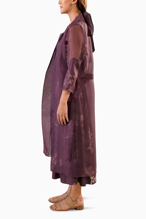 Lavender Discharge Print Printed Dress and Jacket