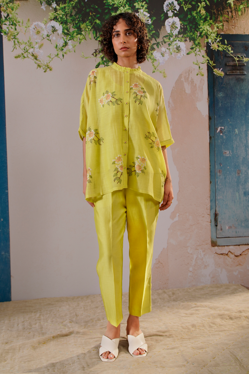 Lemon Yellow Dahlia Block Print Top and Pant