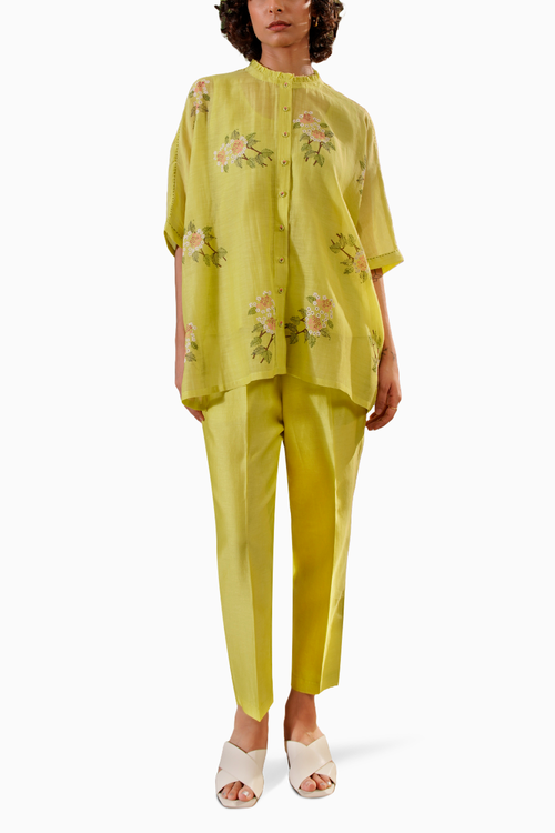Lemon Yellow Dahlia Block Print Top and Pant