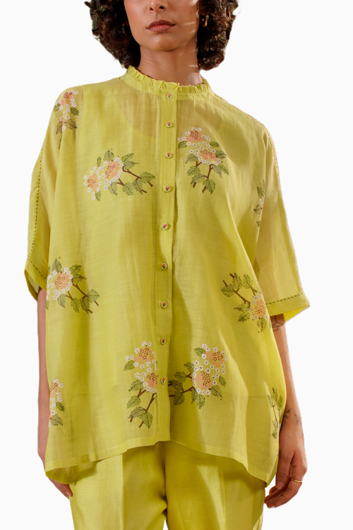 Lemon Yellow Dahlia Block Print Top and Pant