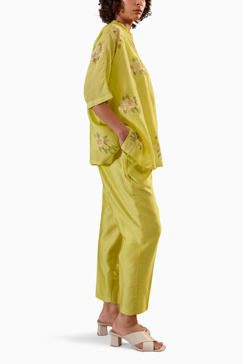 Lemon Yellow Dahlia Block Print Top and Pant
