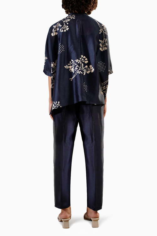 Indigo Disharge Print Kaftan Top and Straight Pant