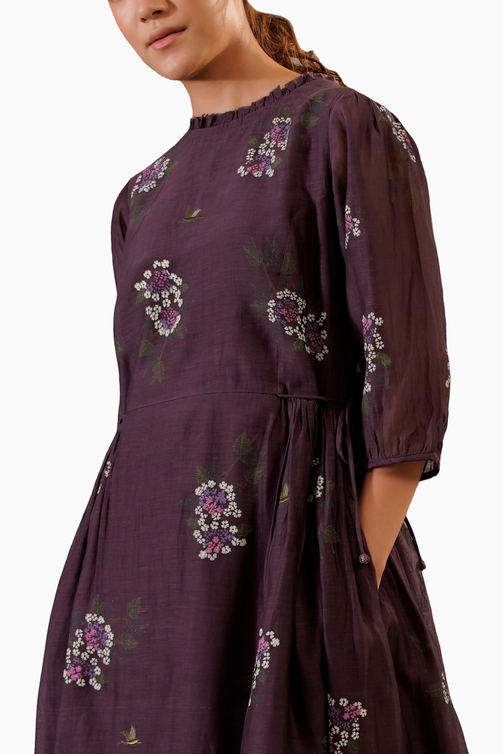 Lavender Dahlia Block Print Side String Dress