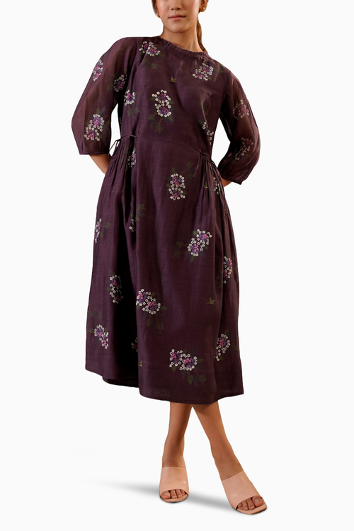 Lavender Dahlia Block Print Side String Dress