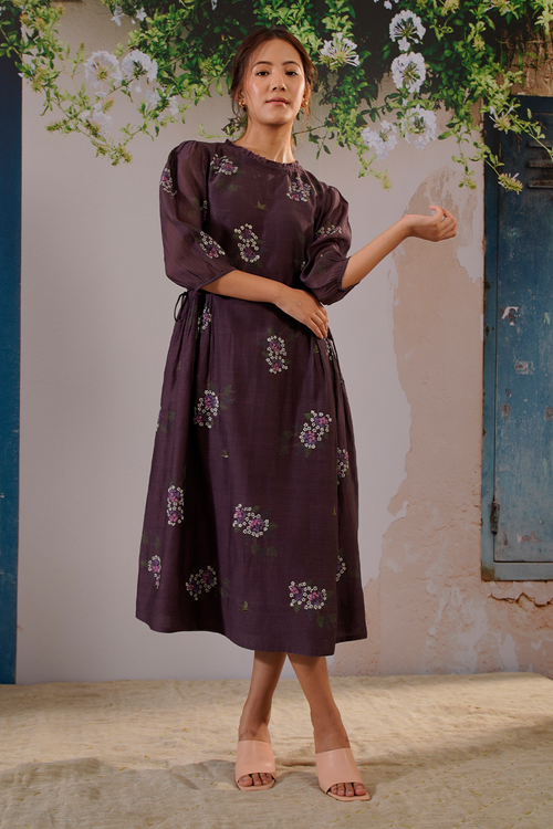Lavender Dahlia Block Print Side String Dress