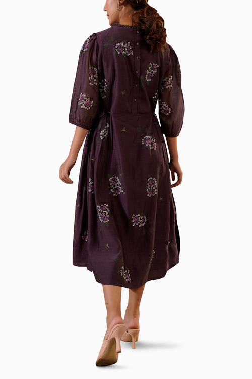 Lavender Dahlia Block Print Side String Dress