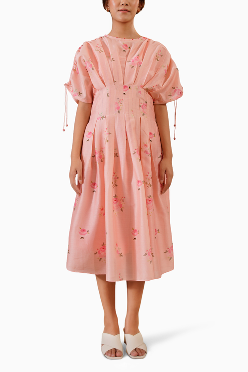 Pink Scarlett Digital Print Box Pleated Dress
