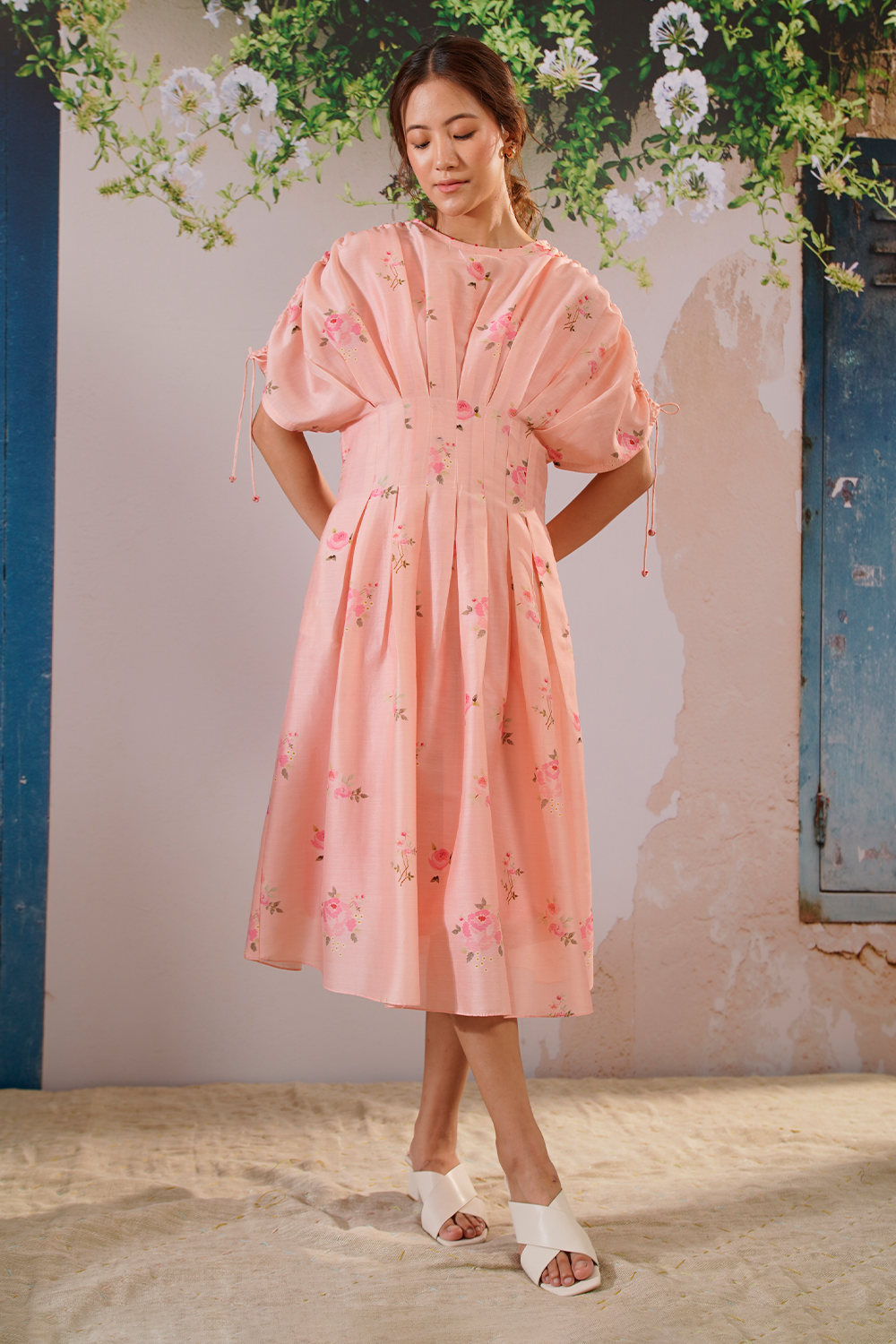 Pink Scarlett Digital Print Box Pleated Dress