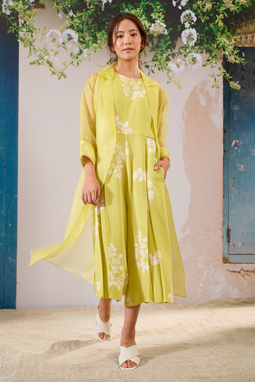 Lemon Discharge Print Printed Jumpsuit and Jacket