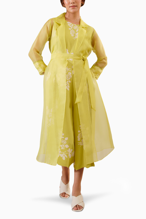 Lemon Discharge Print Printed Jumpsuit and Jacket