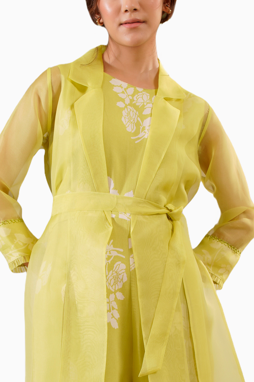 Lemon Discharge Print Printed Jumpsuit and Jacket