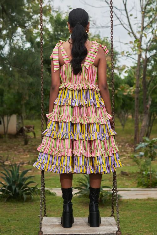 Bonbon Stripes Frilly Tie Dress
