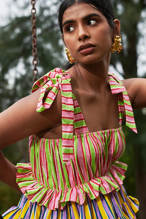 Bonbon Stripes Frilly Tie Dress