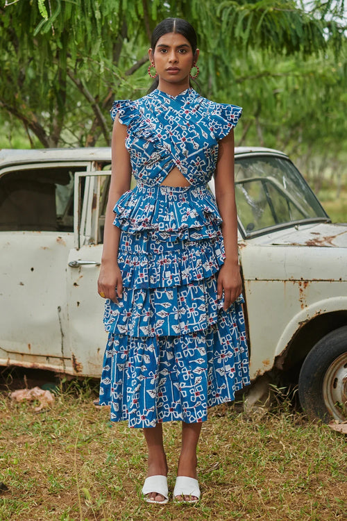 Criss Cross Desert Bluebell Long Dress