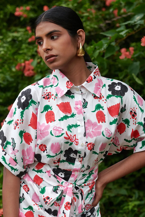 Jardin Spray Draped Shirt Dress