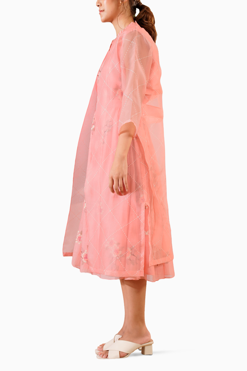 Pink Dahlia Block Print Top Skirt and Jacket