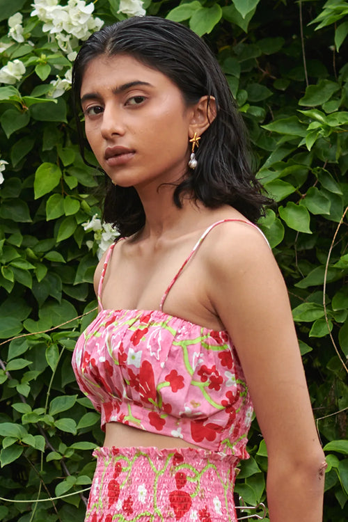 Le Blush Fleur Noodle Strap Crop Top