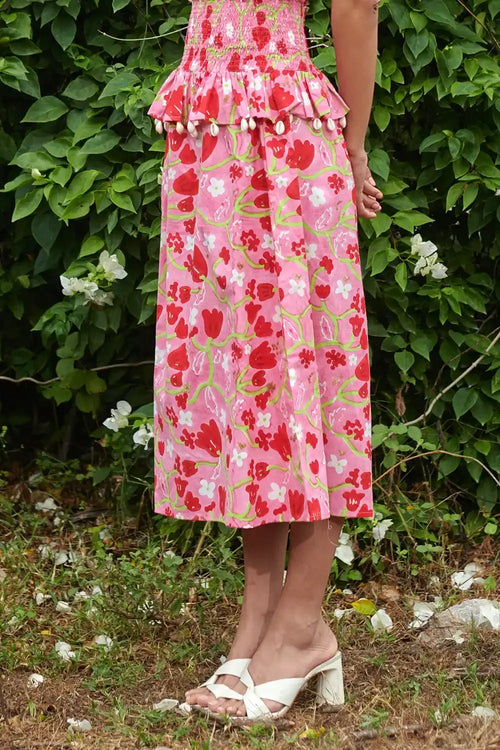 Le Blush Fleur Midi Smocked Skirt