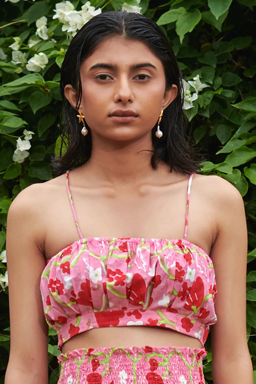 Le Blush Fleur Noodle Strap Crop Top