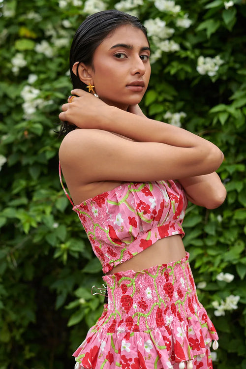 Le Blush Fleur Noodle Strap Crop Top