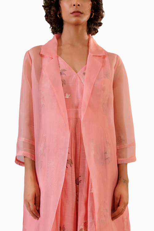 Dahlia Block Print Strap Dress With Organza Jacket