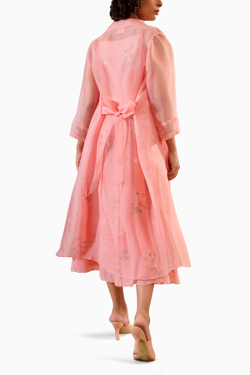 Dahlia Block Print Strap Dress With Organza Jacket